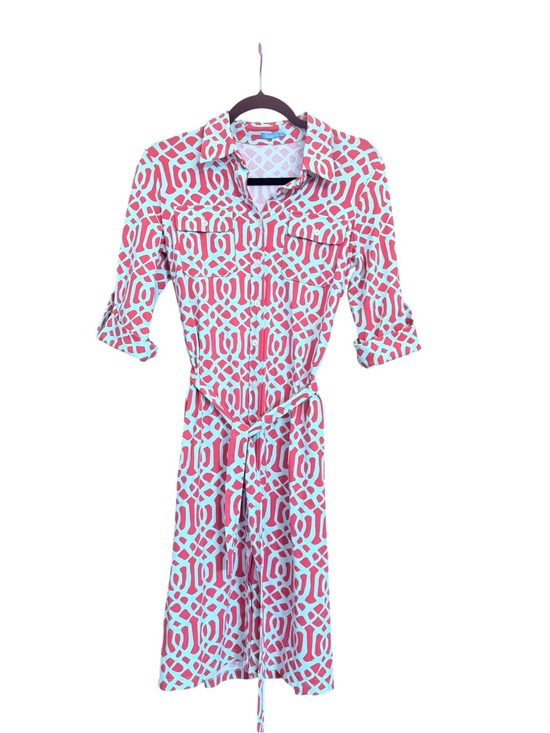 J. McLaughlin Dresses & Skirts - J. McLaughlin Geometric Print Shirt Dress in Coral & Aqua, small
